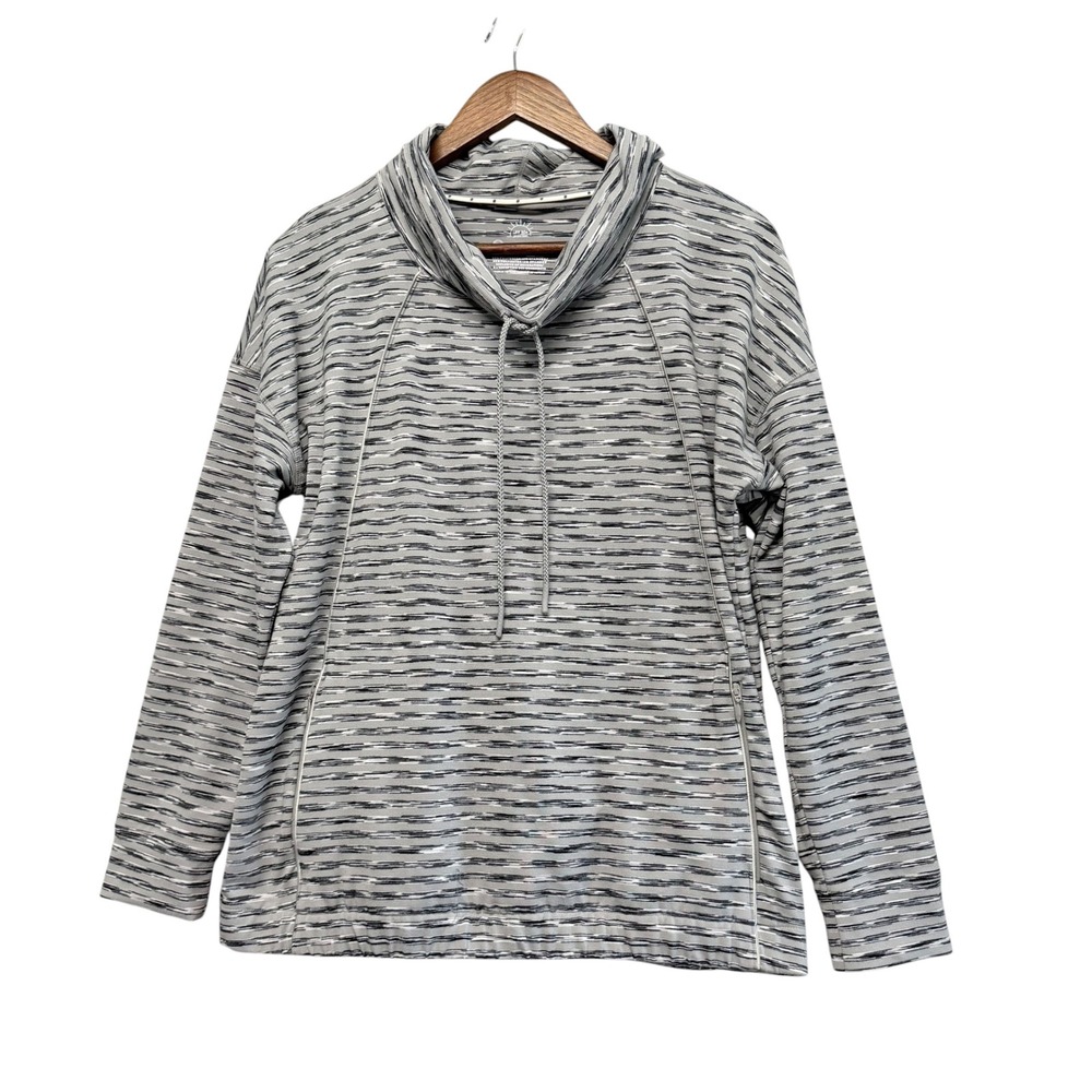 Talbots Pullover Womens LP Gray Stretch Cowl Neck UPF 50+ Zip Pockets Outdoor